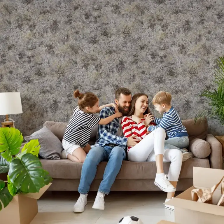 کاغذ دیواری پتینه خاکستری مناسب سالن و پذیرایی