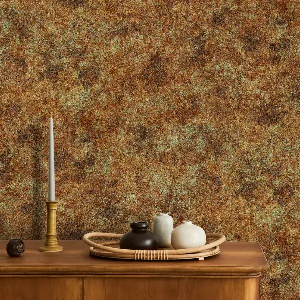 کاغذ دیواری پتینه نارنجی قهوه ای الهام گرفته از برگ درختان پاییزی