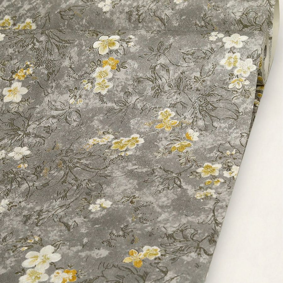 کاغذ دیواری طرح شکوفه طوسی مناسب برای اتاق خواب