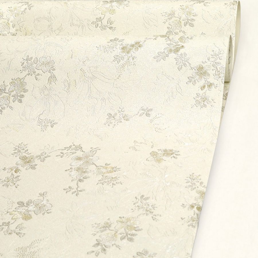 کاغذ دیواری طرح گل رنگ کرم مناسب اتاق خواب و سالن